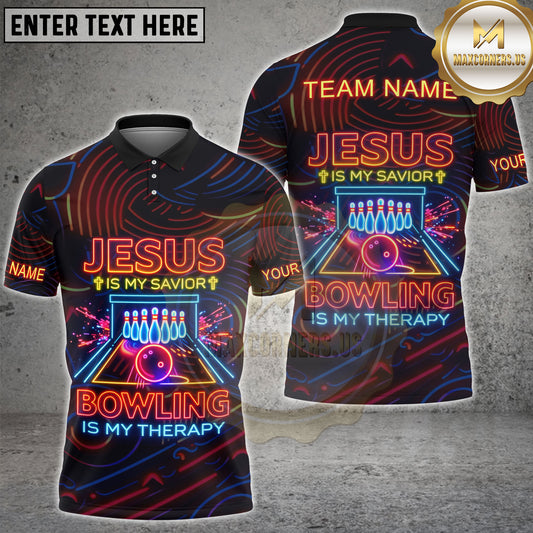 Maxcorners Bowling Jesus Savior Faith Bowling Therapy Neon Personalized Name, Team Name 3D Shirt