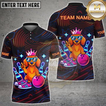 Maxcorners Bowling Cool Dog King Funny Bowling Lover Personalized Name, Team Name 3D Shirt