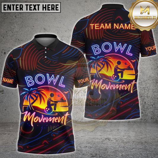 Maxcorners Bowling Sunset Beach Bowler Retro Neon Art Personalized Name, Team Name 3D Shirt