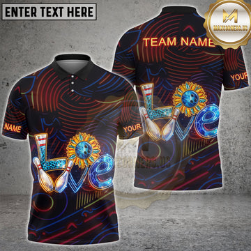 Maxcorners Bowling Love Bowling Pins Neon Sign Style Personalized Name, Team Name 3D Shirt