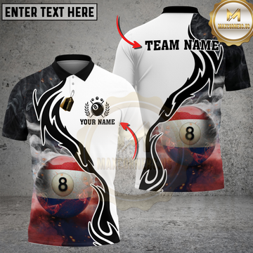 Maxcorners Billiards Netherlands Flag 8 Ball Smoke Tribal Personalized Name 3D Unisex Shirt