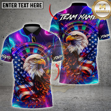 Maxcorners Darts American Flag Neon Eagle Dartboard Personalized Name 3D Unisex Shirt