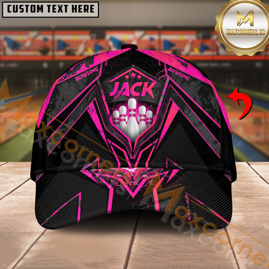 Maxcorners Bowling And Pins Abstract Grunge Texture X Multicolor Personalized Name 3D Cap