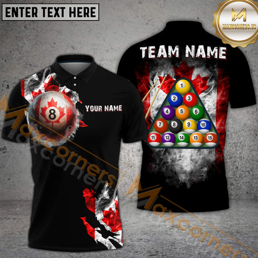 Maxcorners Billiard Canada 8 Ball Maple Leaf Smoke Style Personalized Name, Team Name 3D Shirt
