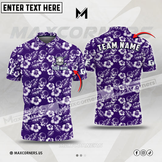Maxcorners Customized Name Skull And Flower Pattern Golf Multicolor Option Custom 3D Polo Shirt