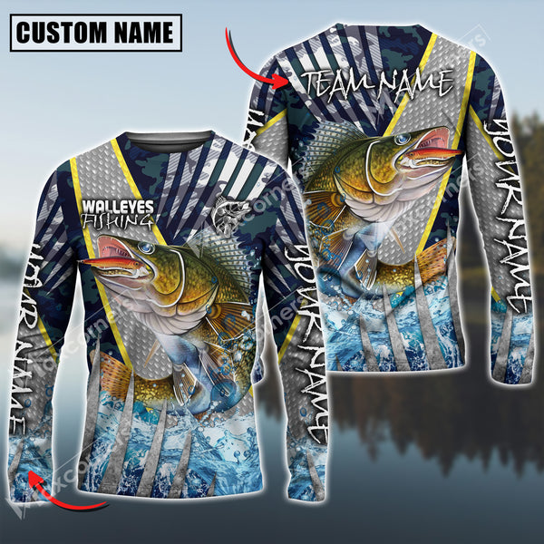 Maxcorners Walleyes Fishing Cod Water Blue Sun Protection Personalized Name, Team Name Long Sleeve Shirt