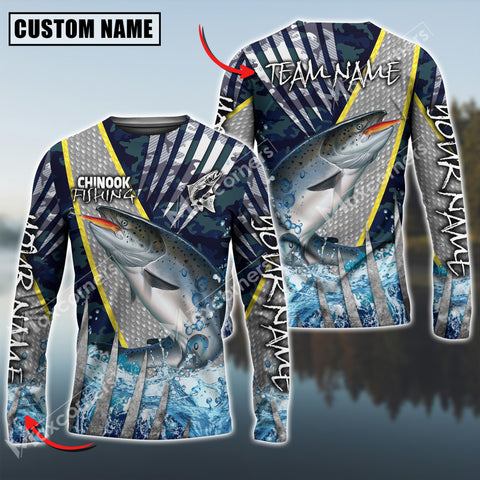 Maxcorners Chinook Fishing Cod Water Blue Sun Protection Personalized Name, Team Name Long Sleeve Shirt