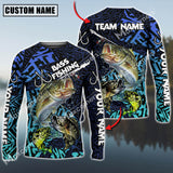 Maxcorners Bass Fishing Sun Protection Blue Water Sport Jersey Personalized Name,Team Name Long Sleeve Shirt