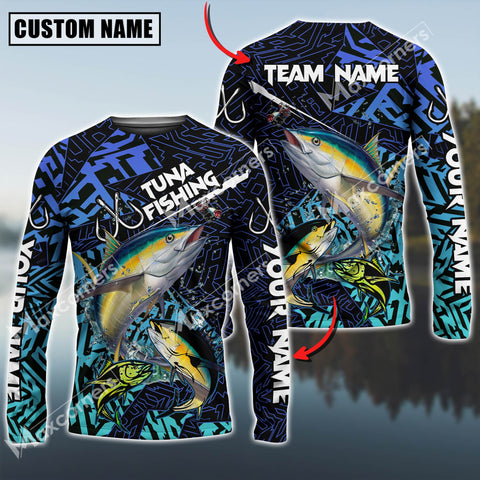 Maxcorners Tuna Fishing Sun Protection Blue Water Sport Jersey Personalized Name,Team Name Long Sleeve Shirt