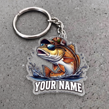 Maxcorners Redfish Fishing Sunglasses And Camo Hat Personalized Name 3D Keychain And Ornament