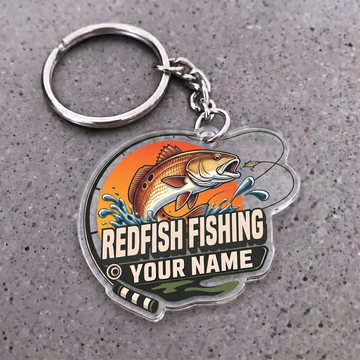 Maxcorners Redfish Fishing Sunset Rod Badge Personalized Name 3D Keychain And Ornament