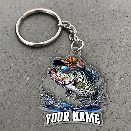 Maxcorners Crappie Fishing Sunglasses And Camo Hat Personalized Name 3D Keychain And Ornament