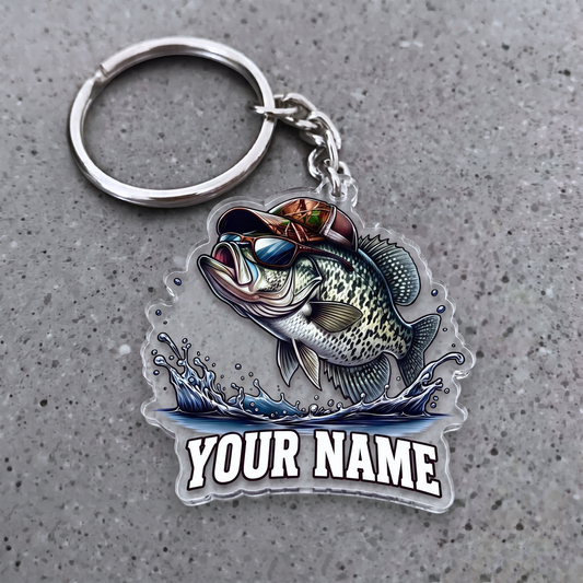 Maxcorners Crappie Fishing Sunglasses And Camo Hat Personalized Name 3D Keychain And Ornament