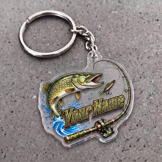 Maxcorners Pike Fishing Rod And Lure Personalized Name 3D Keychain And Ornament