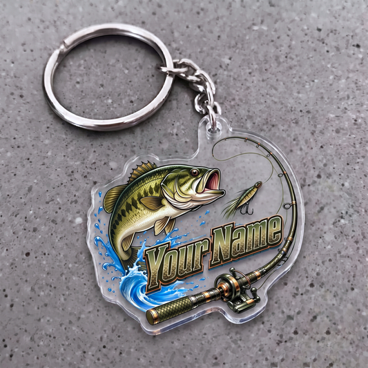 Maxcorners Bass Fishing Rod And Lure Personalized Name 3D Keychain And Ornament