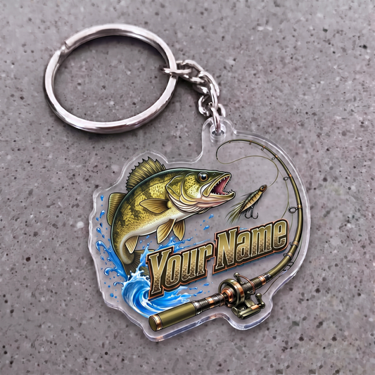 Maxcorners Walleye Fishing Rod And Lure Personalized Name 3D Keychain And Ornament