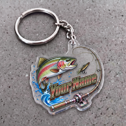 Maxcorners Trout Fishing Rod And Lure Personalized Name 3D Keychain And Ornament