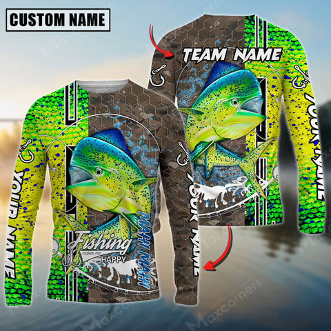 Maxcorners Mahi-Mahi Fishing Skin Fish Sport Jersey Sun Protection Personalized Name, Team Name Long Sleeve Shirt