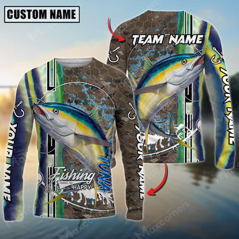 Maxcorners Tuna Fishing Skin Fish Sport Jersey Sun Protection Personalized Name, Team Name Long Sleeve Shirt