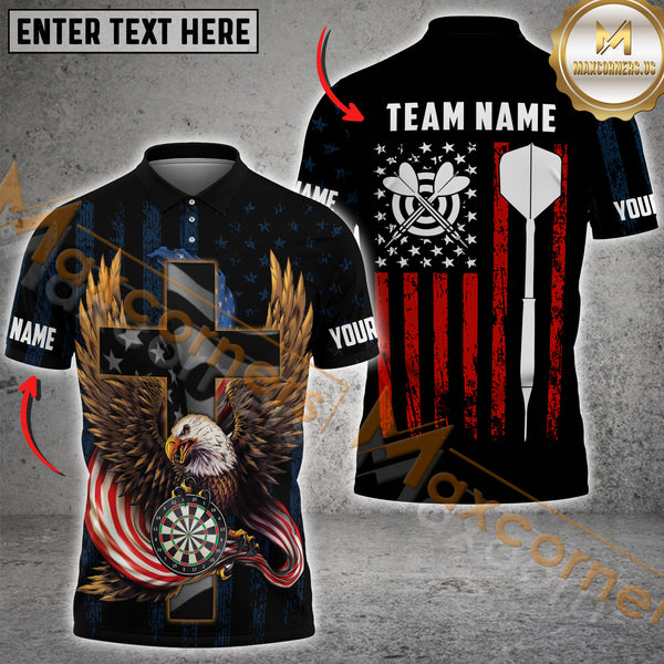 Maxcorners Darts Eagle USA Flag Pattern Personalized Name, Team Name 3D Shirt