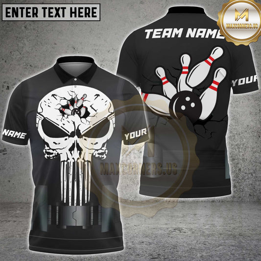 Maxcorners Bowling Skull Cracked Pin Design Personalized Name 3D Unisex Shirt