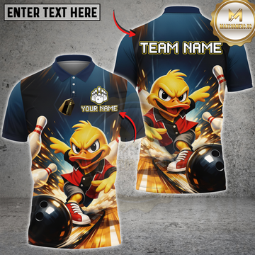Maxcorners Personalized Funny Duck Bowling Team Shirt for Men Bowling League Uniform Polo & 1/4-Zip LM0901