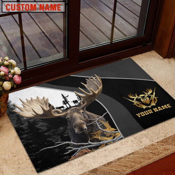 Maxcorners Moose Hunting Forest Classic Personalized Name 3D Doormat
