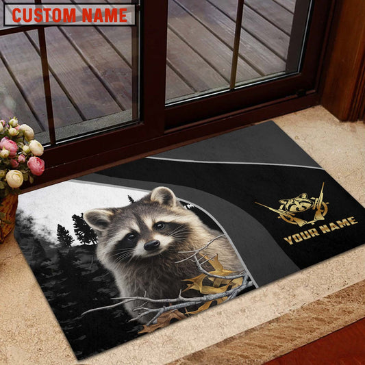 Maxcorners Racoon Hunting Forest Classic Personalized Name 3D Doormat