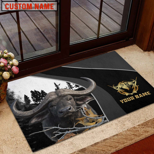 Maxcorners Water Buffalo Hunting Forest Classic Personalized Name 3D Doormat