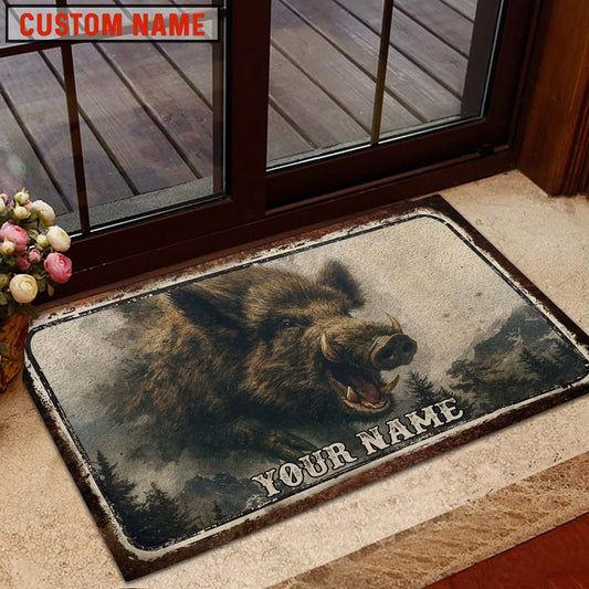 Maxcorners Wilderness Boar Hunter Series Personalized Name 3D Doormat