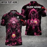 Maxcorners Billiards Multicolor Option Skull Flame Customized Name And Team Name 3D Polo Shirt (4 Colors)