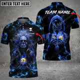 Maxcorners Billiards Multicolor Option Skull Flame Customized Name And Team Name 3D Polo Shirt (4 Colors)