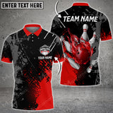 Maxcorners Bowling & Pins Paint Fire Multicolor Option Customized Name, Team Name 3D Polo Shirt (4 Colors)