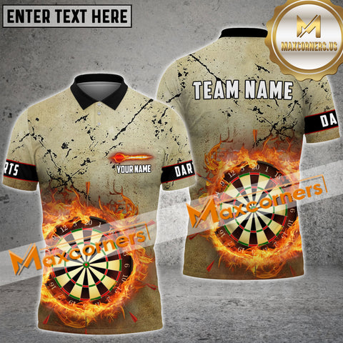 MaxCorners Dart Fire Flame Grunge  Customized Name, Team Name 3D Polo Shirt For Men