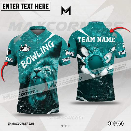 Maxcorners Bowling & Pins Lion Sport Jersey Multicolor Option Customized Name, Team Name 3D Polo Shirt (4 Colors) 01