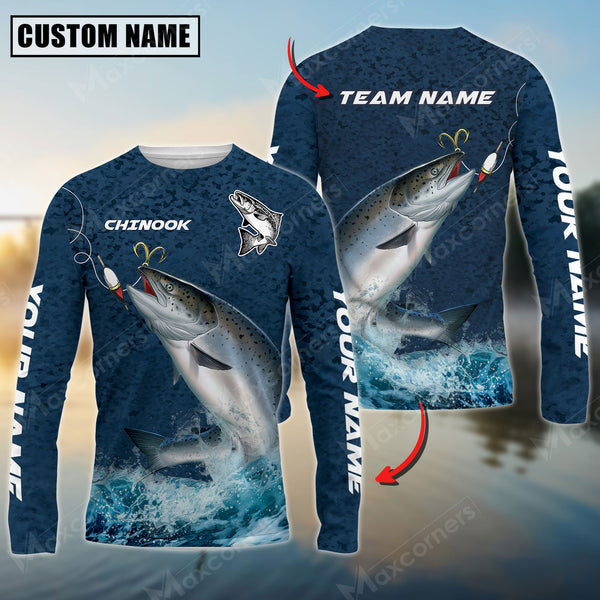 Maxcorners Chinook Fishing Tournament Sun Protection Personalized Name, Team Name Long Sleeve Shirt