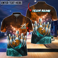 Maxcorners Bowling & Pins Light Crash Multicolor Option Customized Name, Team Name 3D Polo Shirt 02