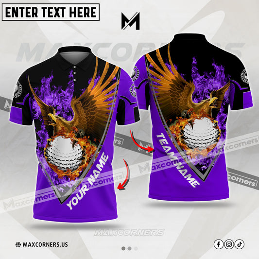Maxcorners Golf Eagle Ball Fire Flame Sport Jersey Multicolor Options Customized Name, Team Name 3D Polo Shirt