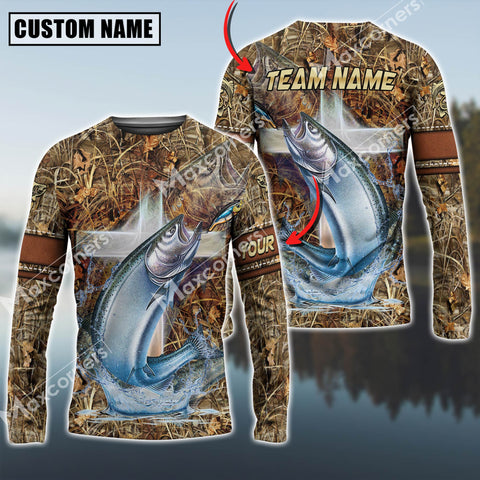 Maxcorners Salmon Fishing Camo Cross Sun Protection Personalized Name,Team Name 3D Long Sleeve Shirt