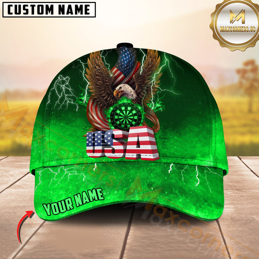 Maxcorners Darts Eagle USA Flag Personalized Name 3D Cap