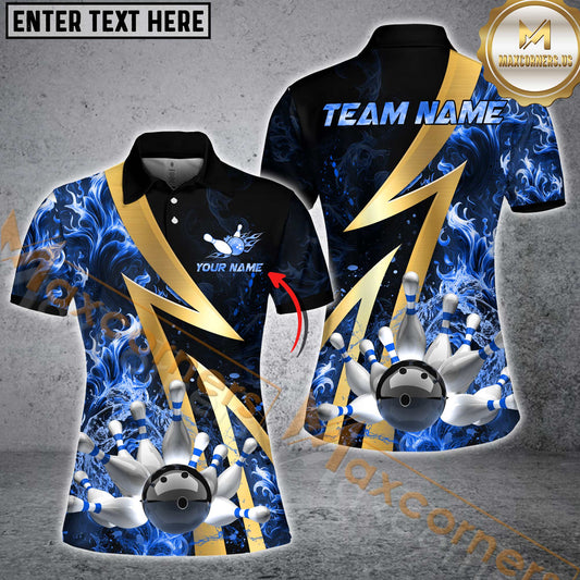 Maxcorners Bowling  Ball And Pins Flame Smoke Multicolor Option Customized Name 3D Shirt For Women (6 Colors)