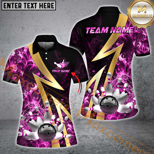Maxcorners Bowling  Ball And Pins Flame Smoke Multicolor Option Customized Name 3D Shirt For Women (6 Colors)