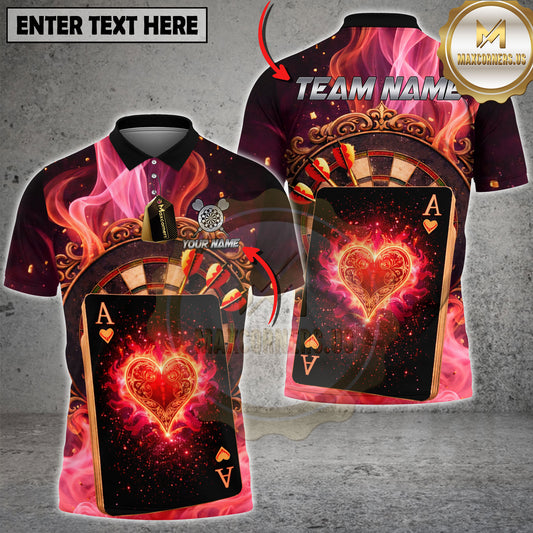 Maxcorners Dart Ace of Hearts Romantic Casino Style Personalized Name, Team Name 3D Polo Shirt