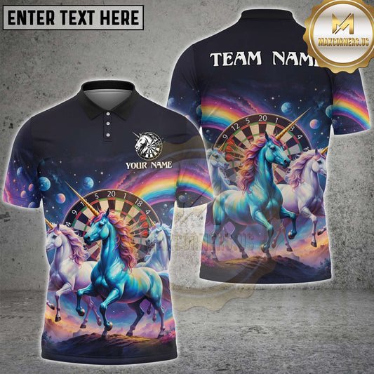 Maxcorners Darts Galaxy Cosmic Trio Unicorn Rainbow Personalized Name 3D Unisex Shirt