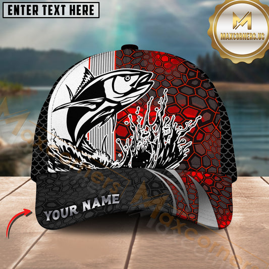 Maxcorners Fshing Ocean Predator Splash Red Black Honeycomb Design Customized Name 3D Cap (6 Breeds)