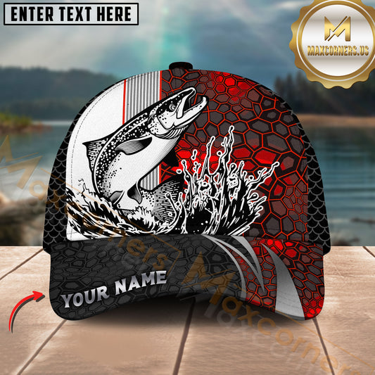 Maxcorners Fshing Ocean Predator Splash Red Black Honeycomb Design Customized Name 3D Cap (6 Breeds)