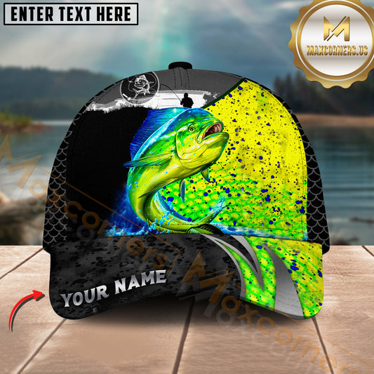 Maxcorners Mahi Mahi Fishing Neon Splash Artistic Design Customized Name 3D Cap