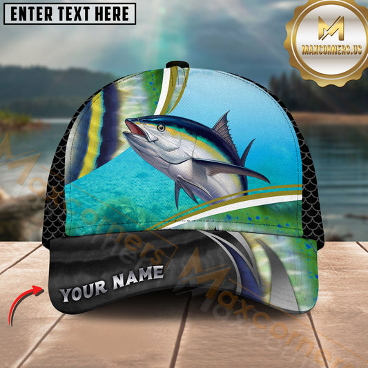 Maxcorners Tuna Fishing Ocean Wave Gradient Design Customized Name 3D Cap