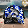 Maxcorners Fishing Jumping Splash Blue Camo Design Customized Name 3D Cap (6 Breeds)