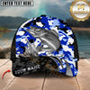 Maxcorners Fishing Jumping Splash Blue Camo Design Customized Name 3D Cap (6 Breeds)